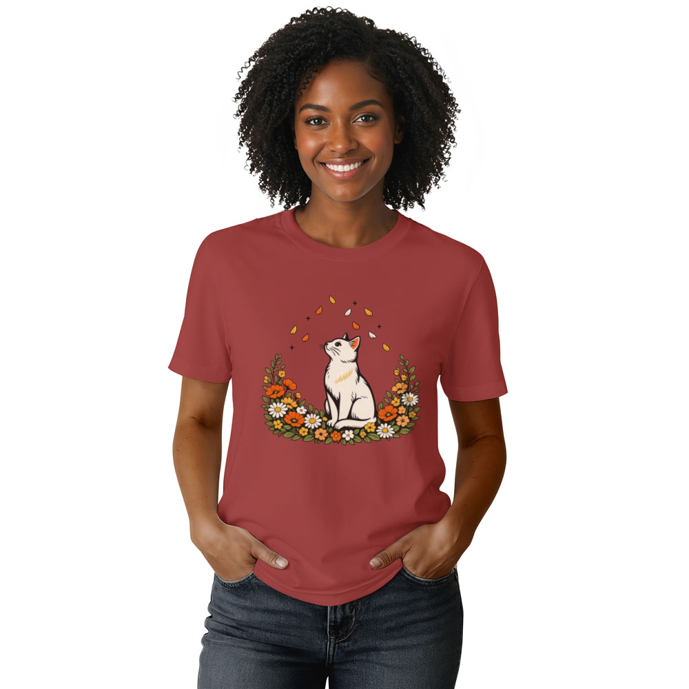 Elegant Cat T-Shirt Boho Botanical Petal Watcher Serene Whimsical Gifts for Men Women Boy Kids T-Shirt