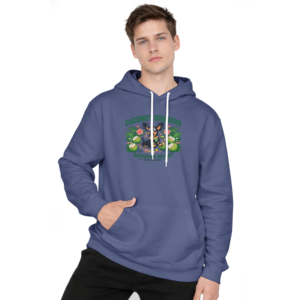 Preppy Tropical Dachshund Crest Hoodie Coconut Dodgers Cute Gifts for Men Women Boy Kids Pull Over Hoodie