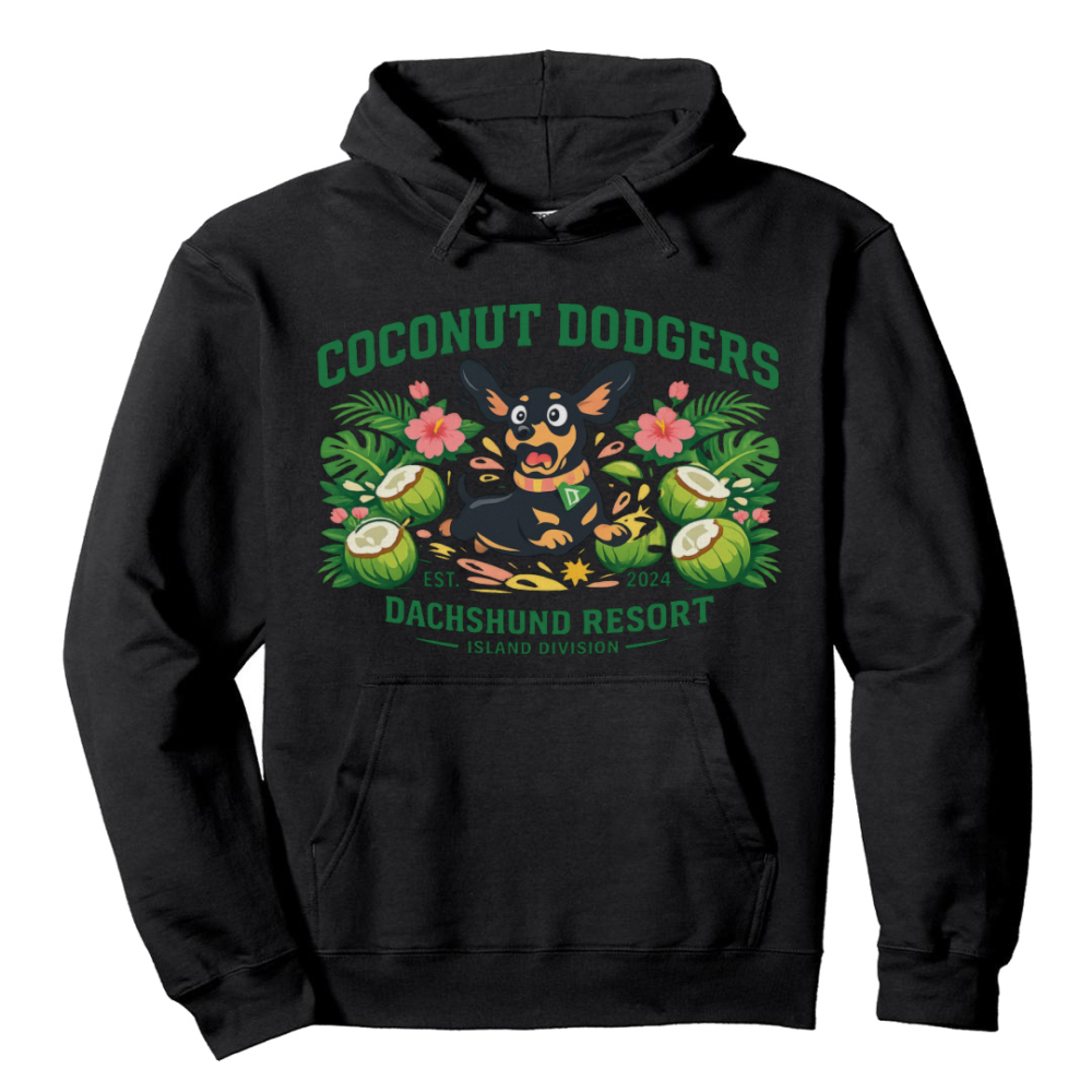 Preppy Tropical Dachshund Crest Hoodie Coconut Dodgers Cute Gifts for Men Women Boy Kids Pull Over Hoodie