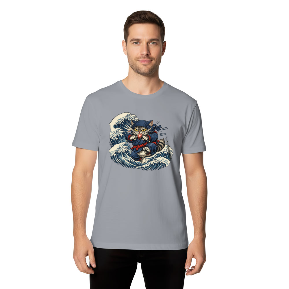 Ninja Cat Ukiyoe T-Shirt Great Wave Mashup Whimsical Gifts for Men Women Boy Kids T-Shirt