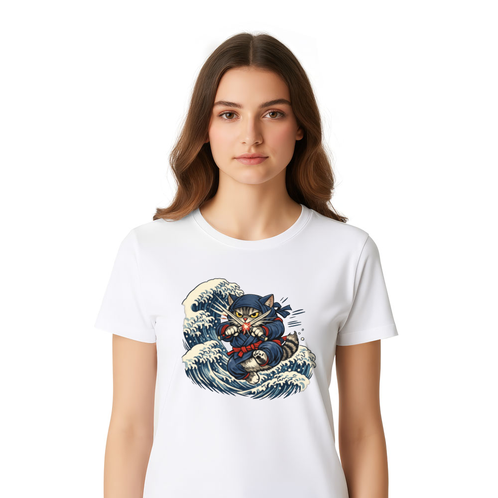 Ninja Cat Ukiyoe T-Shirt Great Wave Mashup Whimsical Gifts for Men Women Boy Kids T-Shirt
