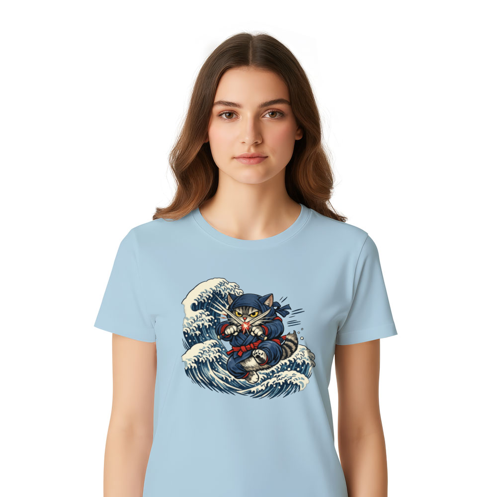Ninja Cat Ukiyoe T-Shirt Great Wave Mashup Whimsical Gifts for Men Women Boy Kids T-Shirt
