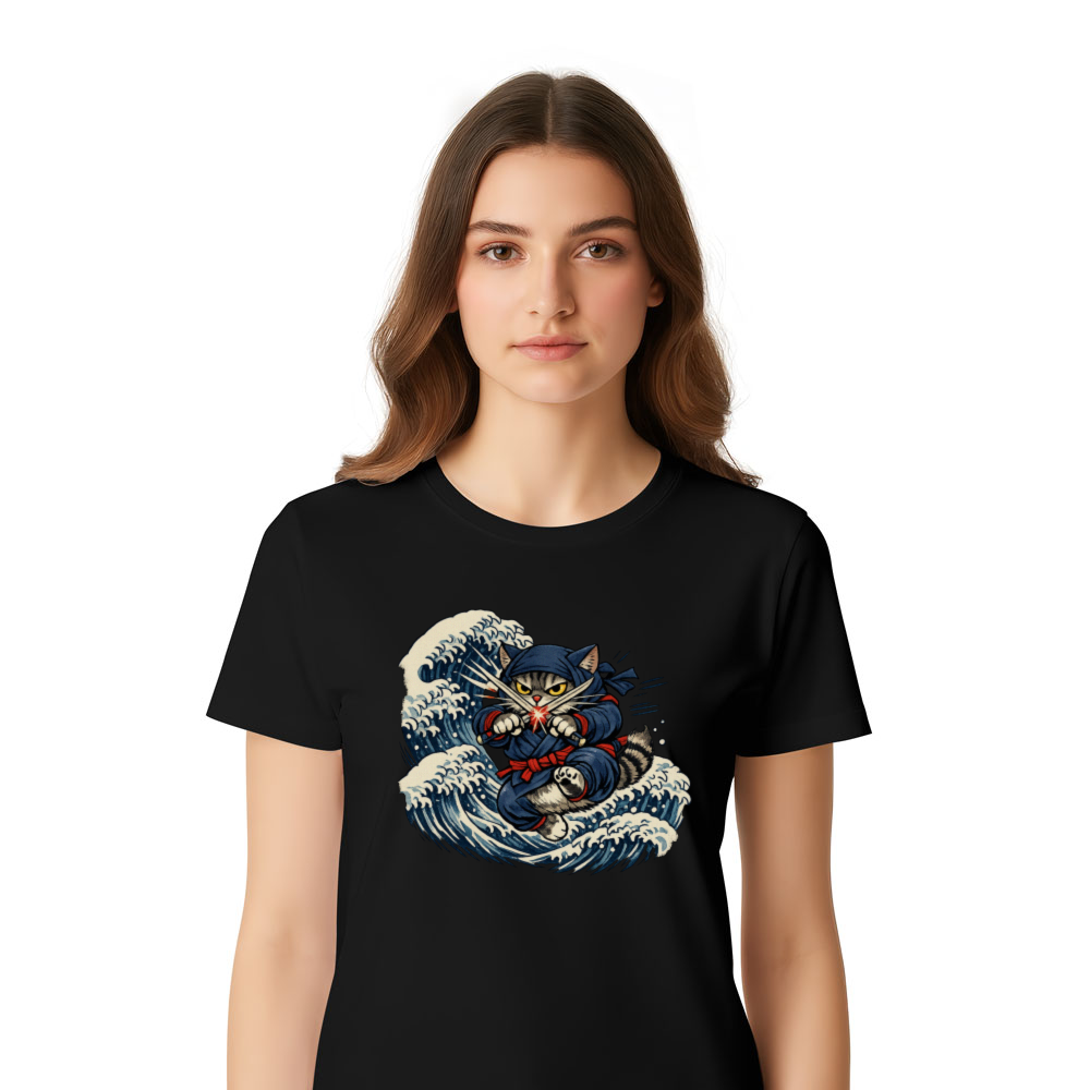 Ninja Cat Ukiyoe T-Shirt Great Wave Mashup Whimsical Gifts for Men Women Boy Kids T-Shirt
