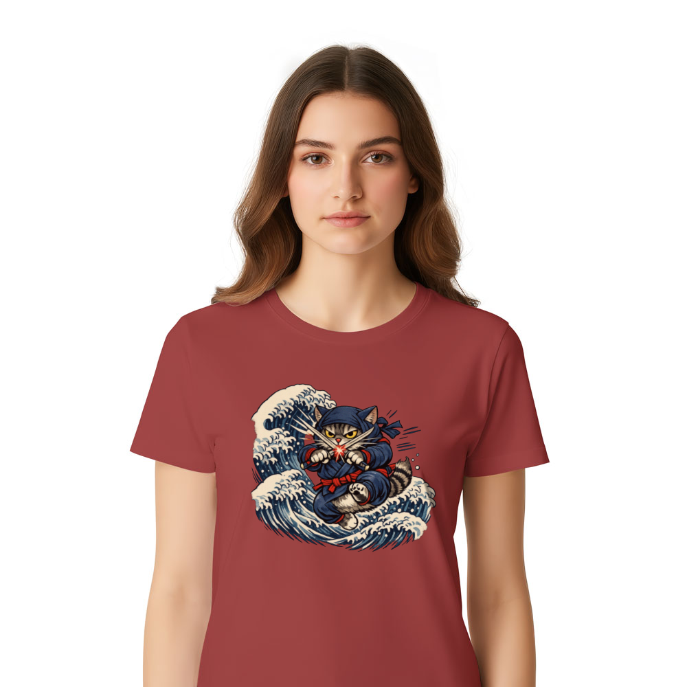 Ninja Cat Ukiyoe T-Shirt Great Wave Mashup Whimsical Gifts for Men Women Boy Kids T-Shirt