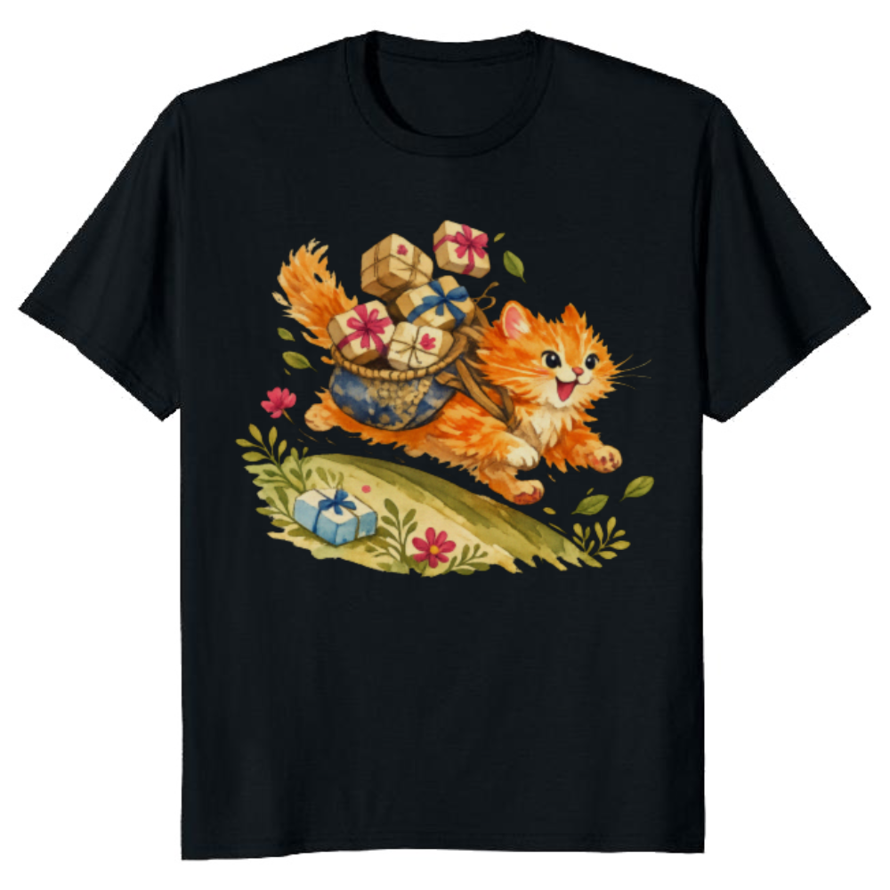 Downhill Cat Folk T-Shirt Playful Vintage Humor Whimsical Gifts for Men Women Boy Kids T-Shirt