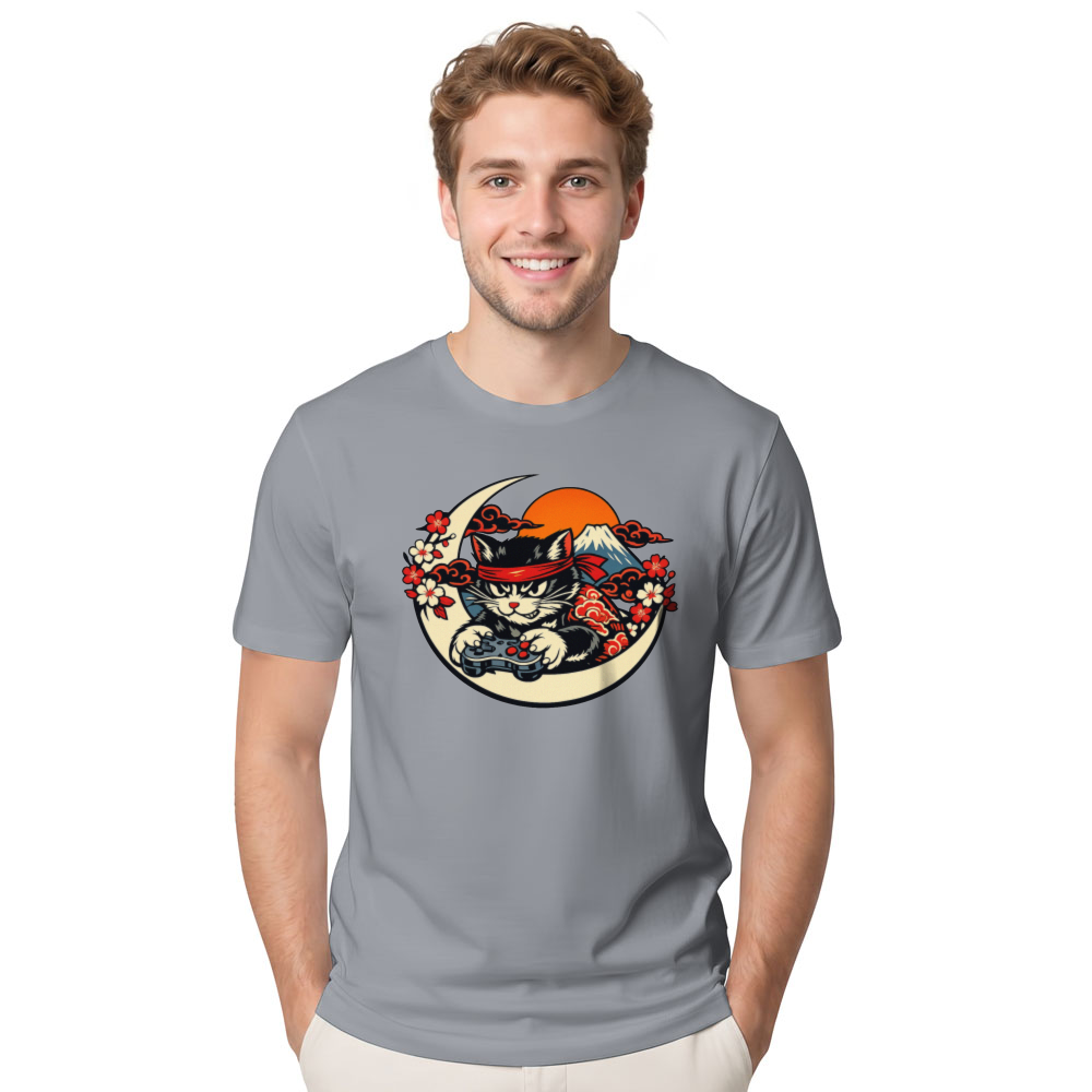Ukiyoe Gamer Cat Ronin T-Shirt Unique Gifts for Men Women Boy Kids T-Shirt