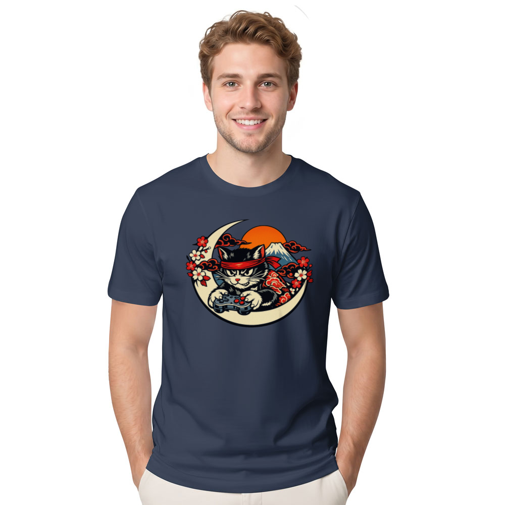 Ukiyoe Gamer Cat Ronin T-Shirt Unique Gifts for Men Women Boy Kids T-Shirt