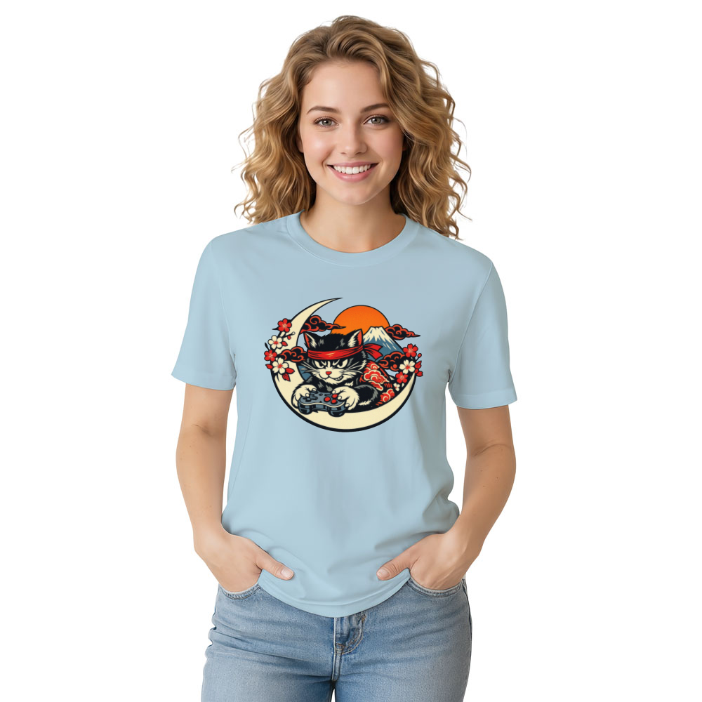Ukiyoe Gamer Cat Ronin T-Shirt Unique Gifts for Men Women Boy Kids T-Shirt