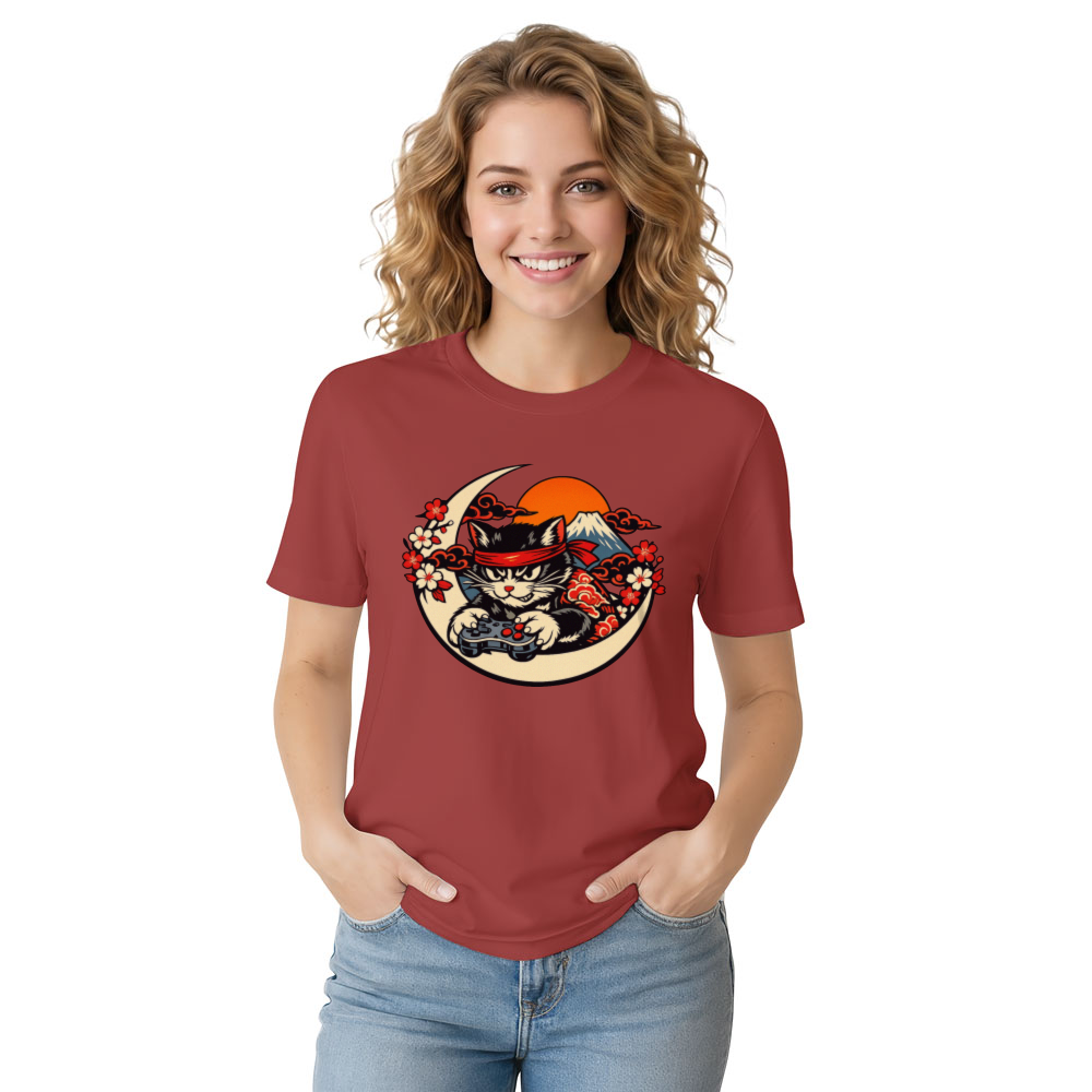 Ukiyoe Gamer Cat Ronin T-Shirt Unique Gifts for Men Women Boy Kids T-Shirt