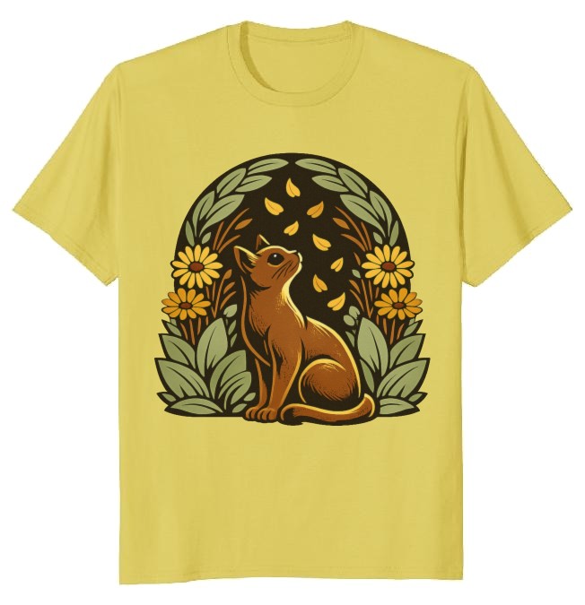 Vintage 70s Cat Floral T-Shirt Retro Dome Feline Art Serene Gifts for Men Women Boy Kids T-Shirt