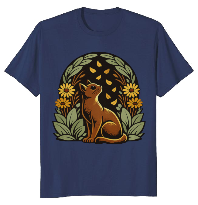 Vintage 70s Cat Floral T-Shirt Retro Dome Feline Art Serene Gifts for Men Women Boy Kids T-Shirt