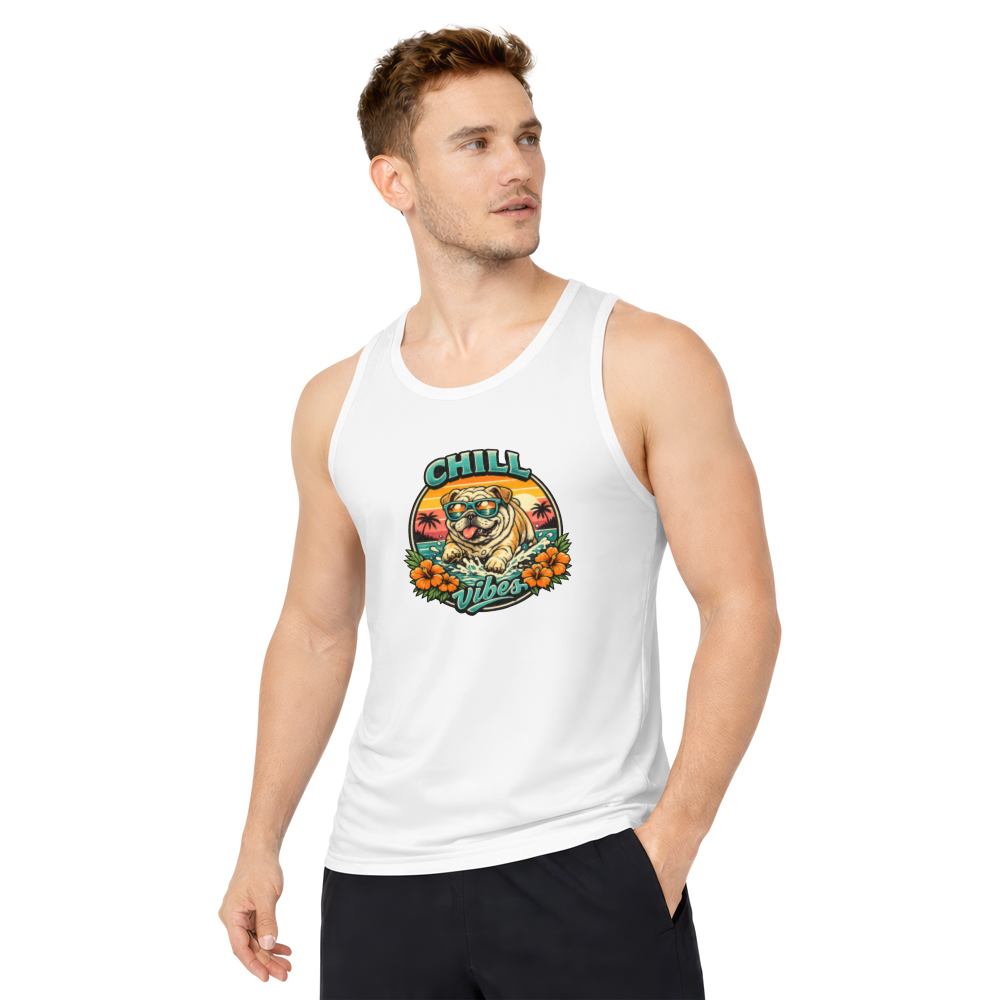 Retro Bulldog Surf Graphic Halftone Beach Sunset Chill Vibes Cute Gifts for Men Women Boy Kids Tank Top