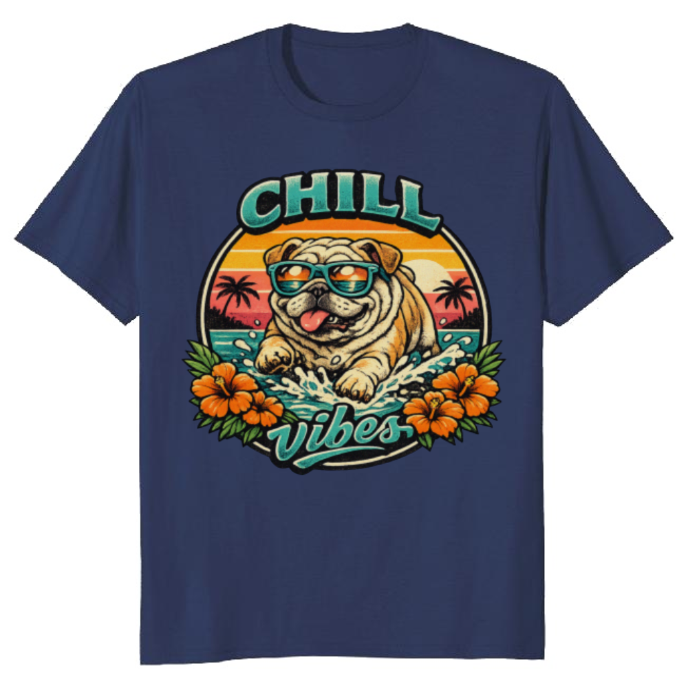 Salty Paws Retro Bulldog Surf T-Shirt, Vintage Halftone Beach Graphic, Funny Gifts for Men Women Boy Kids T-Shirt