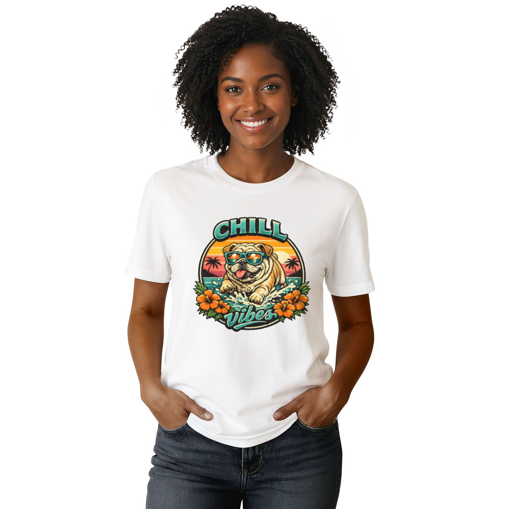 Salty Paws Retro Bulldog Surf T-Shirt, Vintage Halftone Beach Graphic, Funny Gifts for Men Women Boy Kids T-Shirt