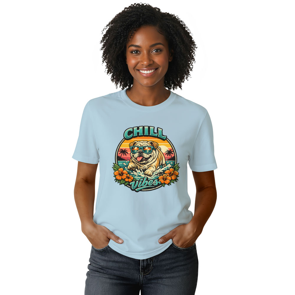 Salty Paws Retro Bulldog Surf T-Shirt, Vintage Halftone Beach Graphic, Funny Gifts for Men Women Boy Kids T-Shirt