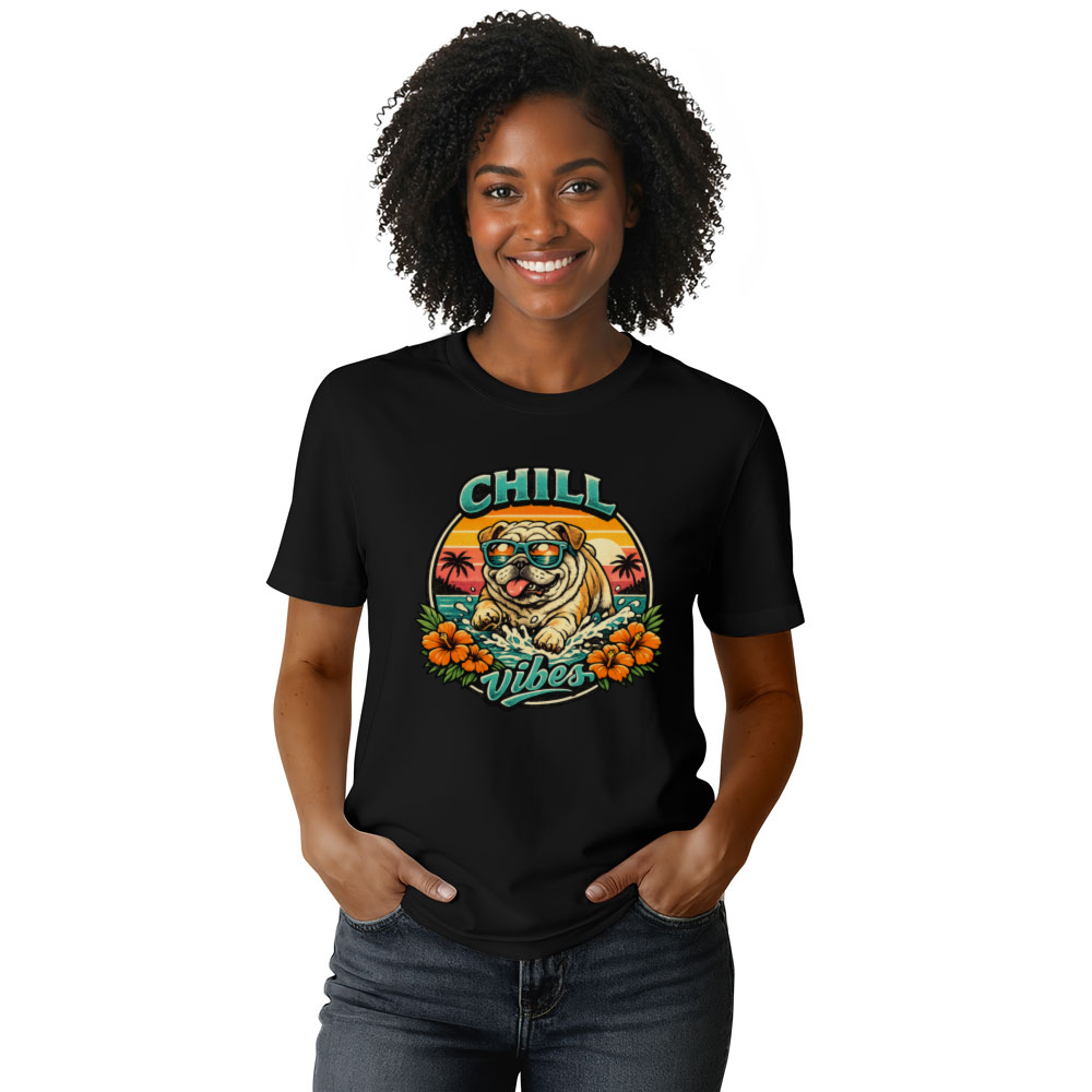 Salty Paws Retro Bulldog Surf T-Shirt, Vintage Halftone Beach Graphic, Funny Gifts for Men Women Boy Kids T-Shirt