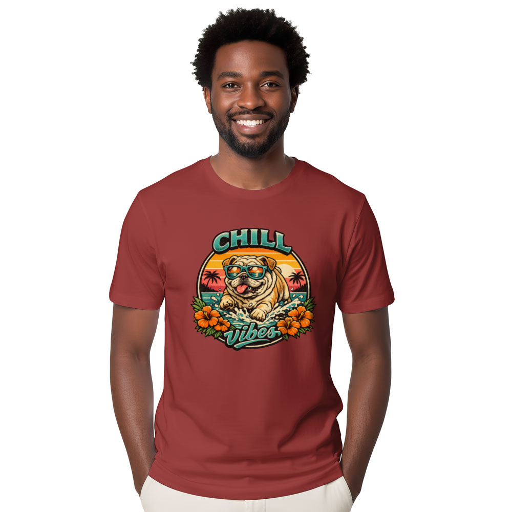 Salty Paws Retro Bulldog Surf T-Shirt, Vintage Halftone Beach Graphic, Funny Gifts for Men Women Boy Kids T-Shirt