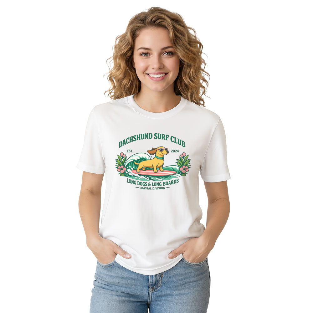 Collegiate Surf Dachshund Pastel Summer Vibes Cute Gifts for Men Women Boy Kids T-Shirt