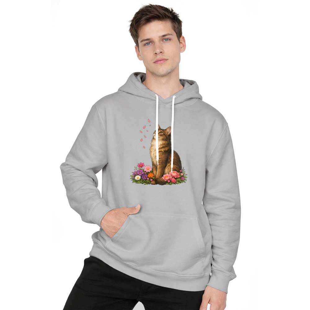 Elegant Cat Floral Hoodie Painterly Petals Scene Thoughtful Gifts for Men Women Boy Kids Pull Over Hoodie