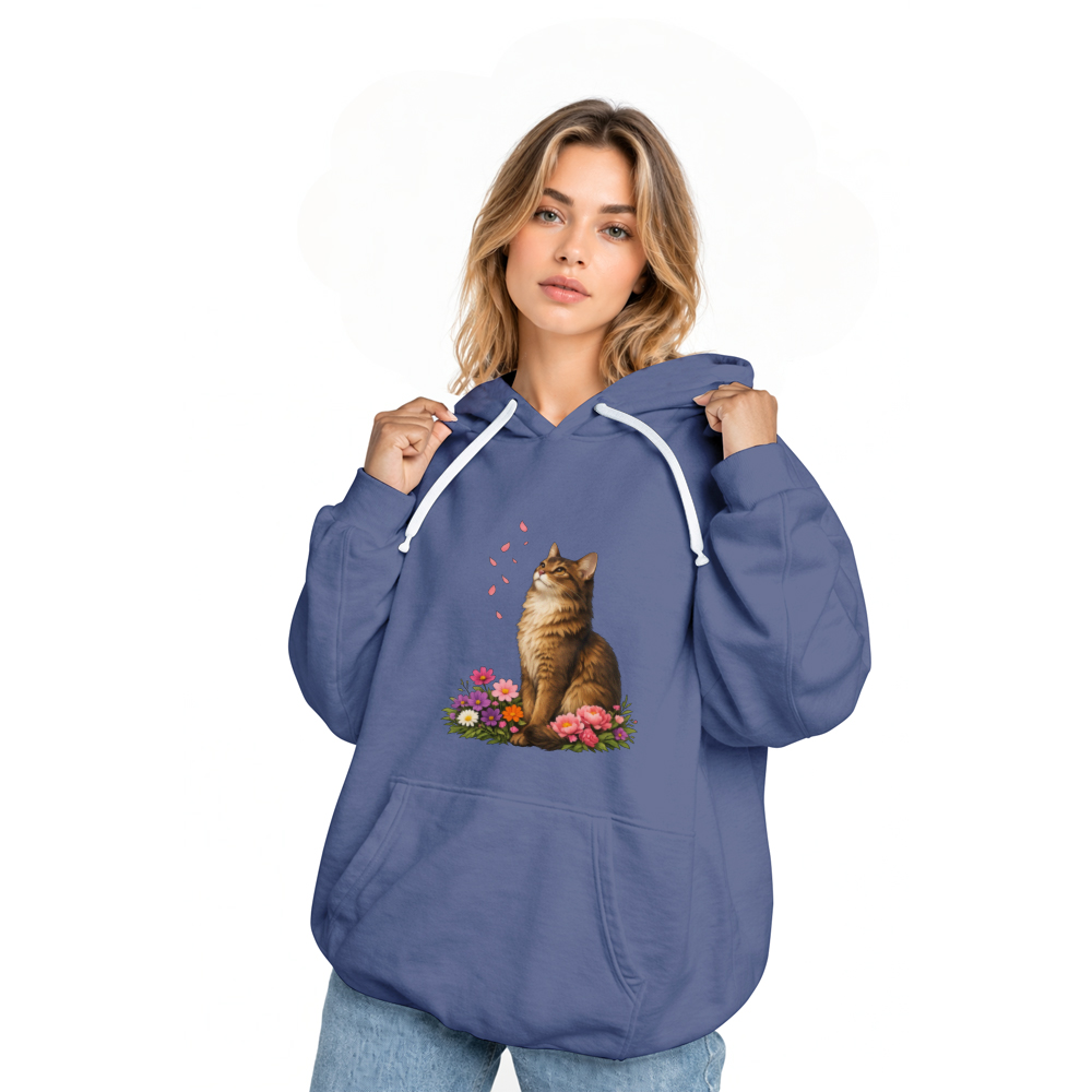 Elegant Cat Floral Hoodie Painterly Petals Scene Thoughtful Gifts for Men Women Boy Kids Pull Over Hoodie