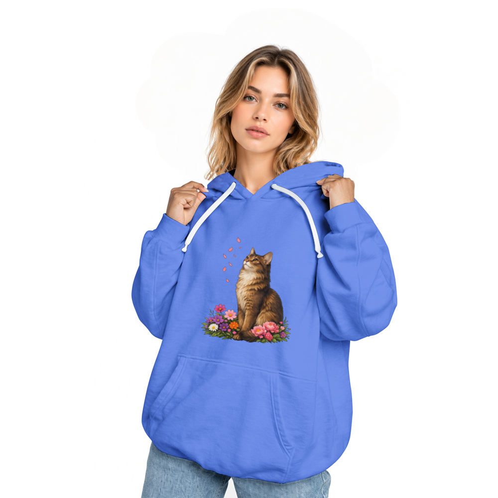 Elegant Cat Floral Hoodie Painterly Petals Scene Thoughtful Gifts for Men Women Boy Kids Pull Over Hoodie