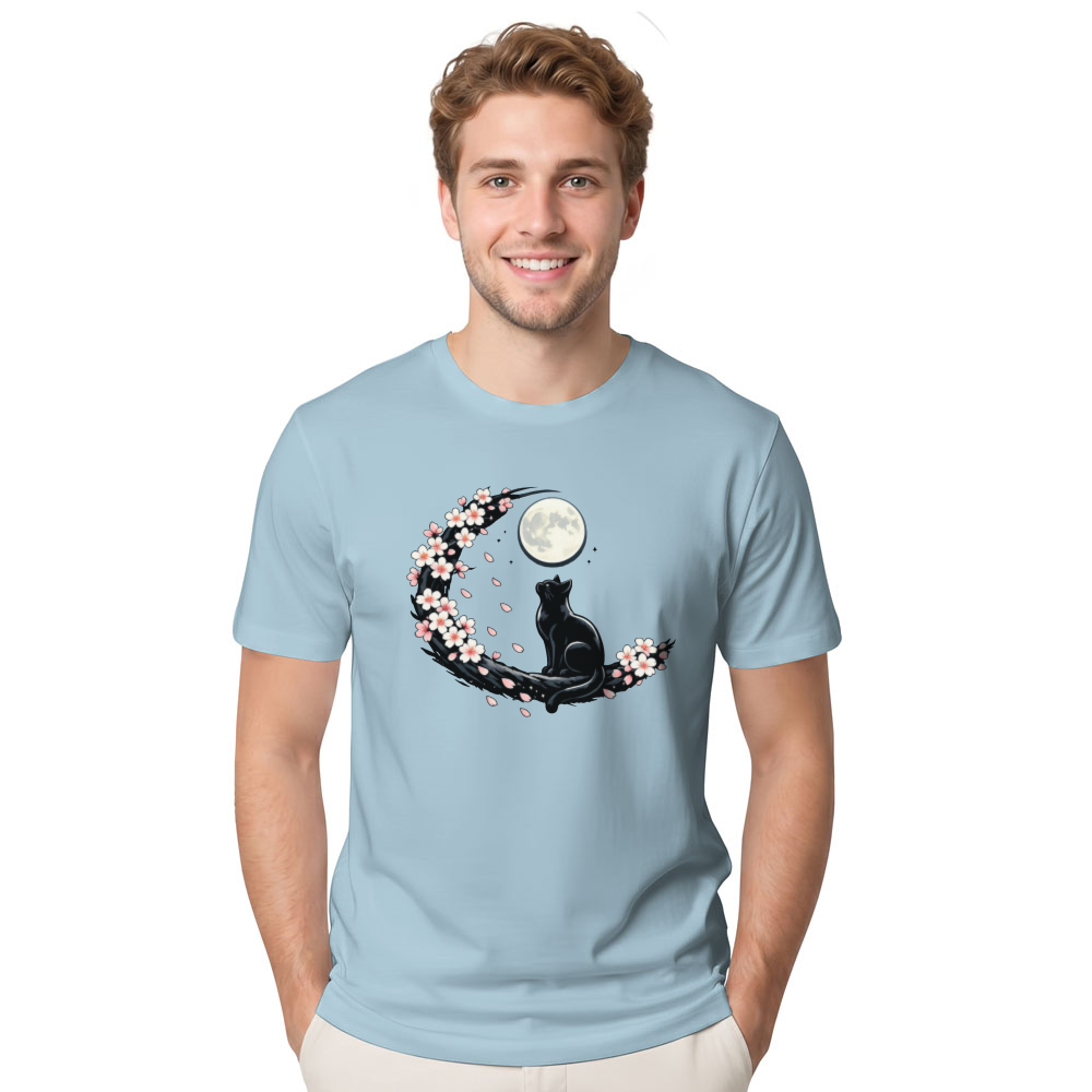 Moonlit Sakura Feline T-Shirt For Night Cat Lovers Serene Gifts For Men Women Boy Kids T-Shirt