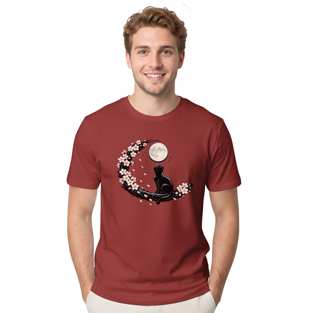 Moonlit Sakura Feline T-Shirt For Night Cat Lovers Serene Gifts For Men Women Boy Kids T-Shirt