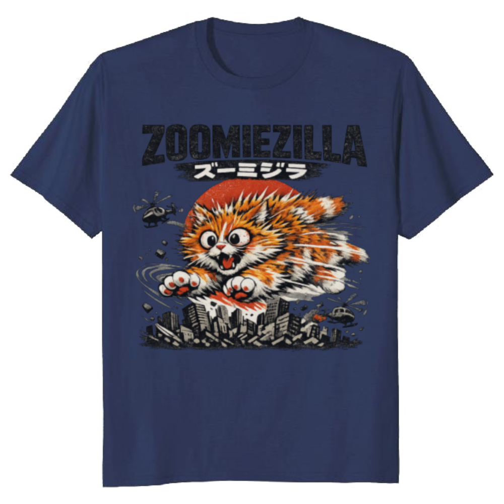 Zoomiezilla 3AM Terror Cartoon Cat Kaiju Poster Graphic Funny Gifts for Men Women Boy Kids T-Shirt