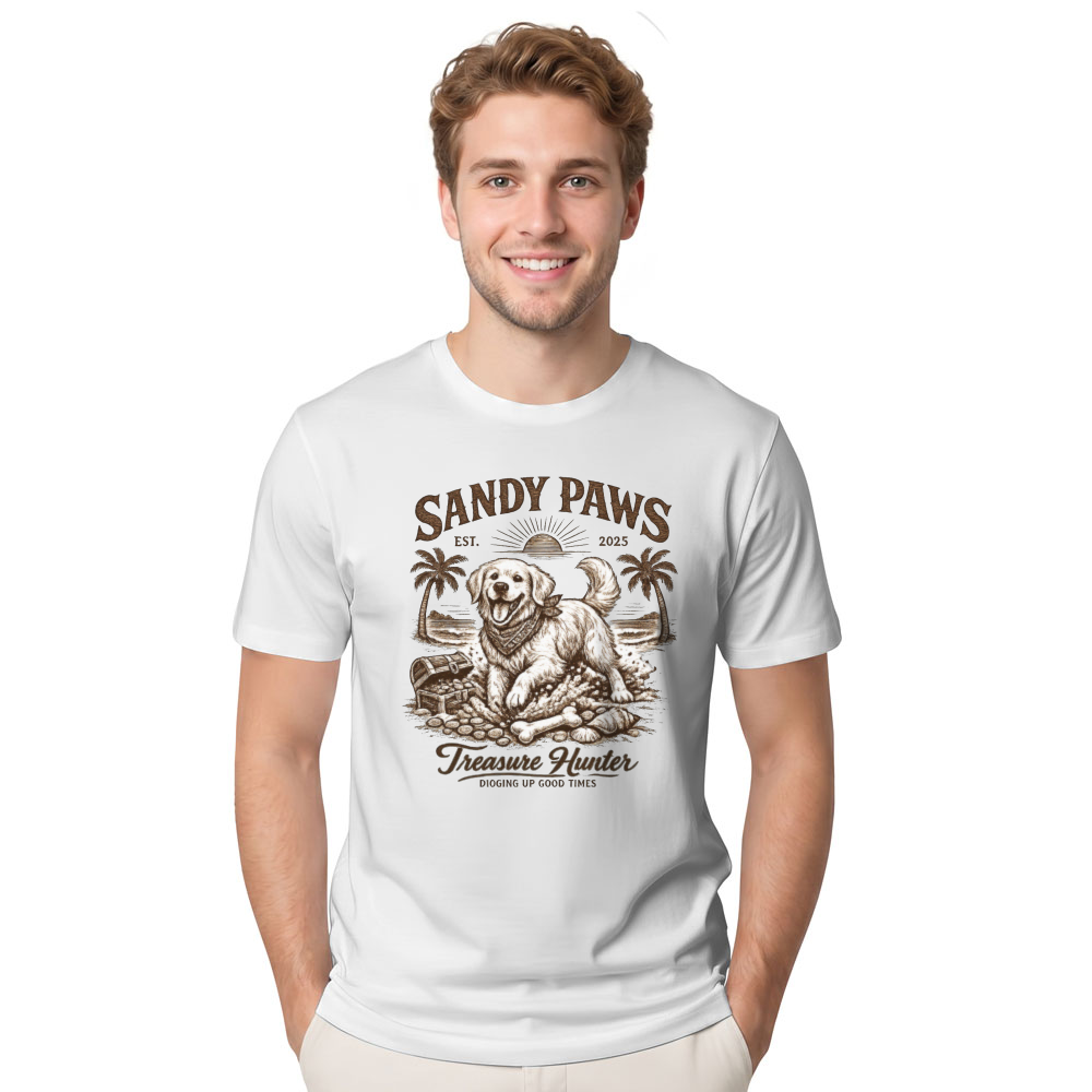Sandy Paws Golden Retriever Beach Treasure Hunter T-Shirt Vintage Gifts for Men Women Boy Kids T-Shirt