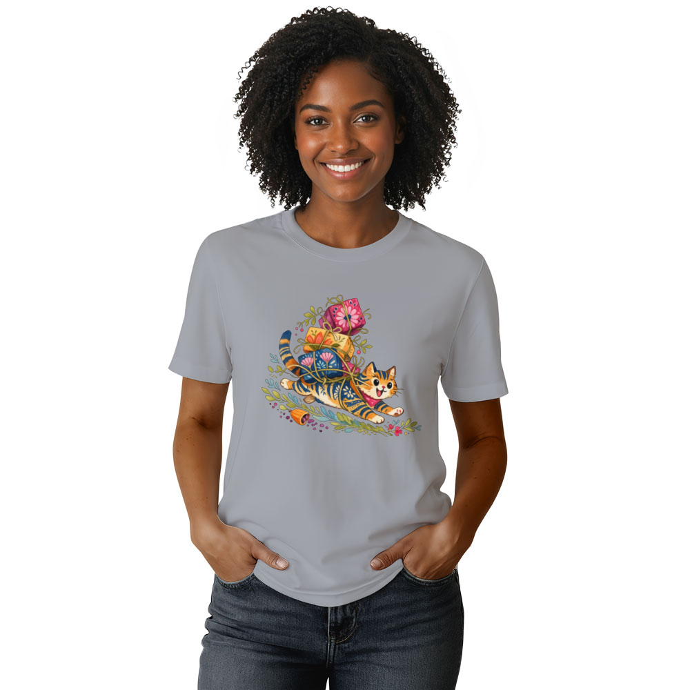 Wholesome Folk Art Tabby Cat Tee Adventurous Gifts for Men Women Boy Kids T-Shirt