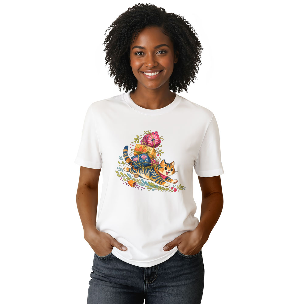 Wholesome Folk Art Tabby Cat Tee Adventurous Gifts for Men Women Boy Kids T-Shirt