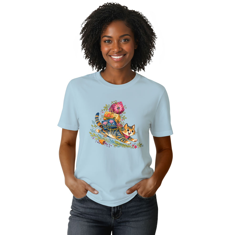 Wholesome Folk Art Tabby Cat Tee Adventurous Gifts for Men Women Boy Kids T-Shirt