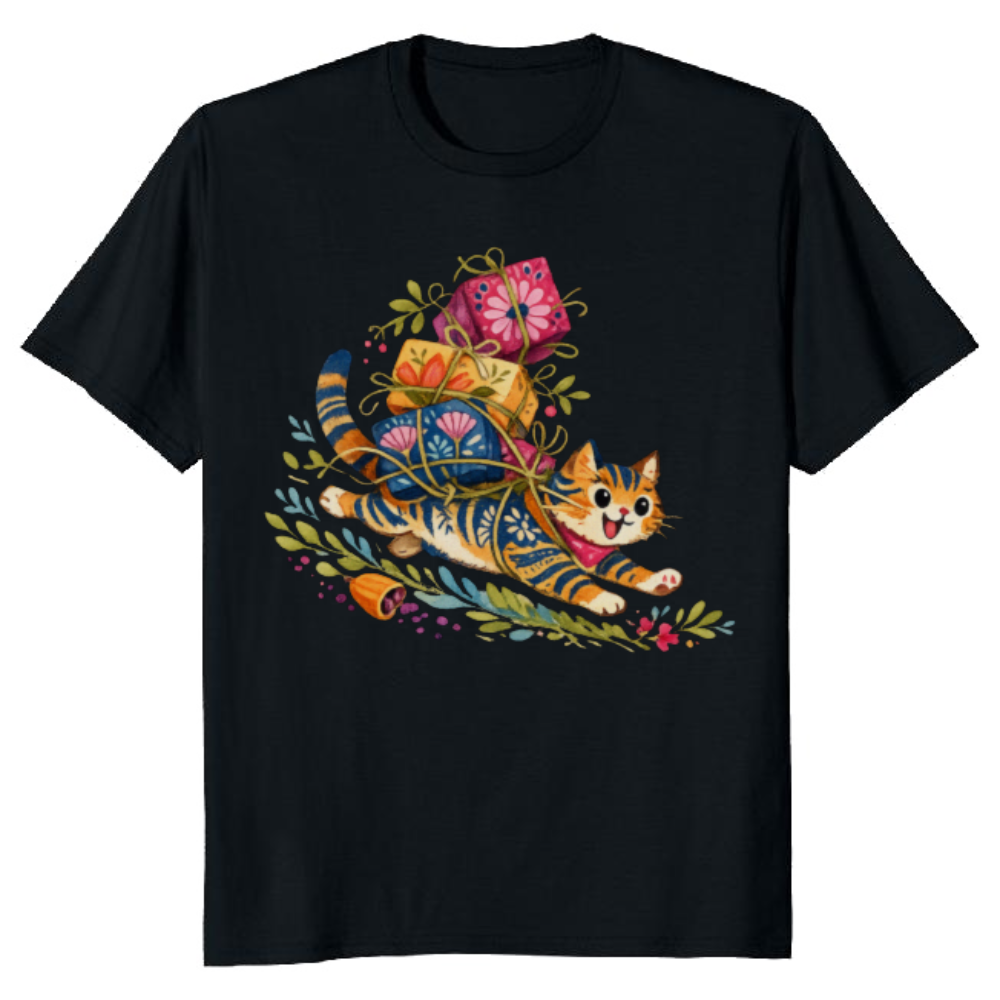 Wholesome Folk Art Tabby Cat Tee Adventurous Gifts for Men Women Boy Kids T-Shirt