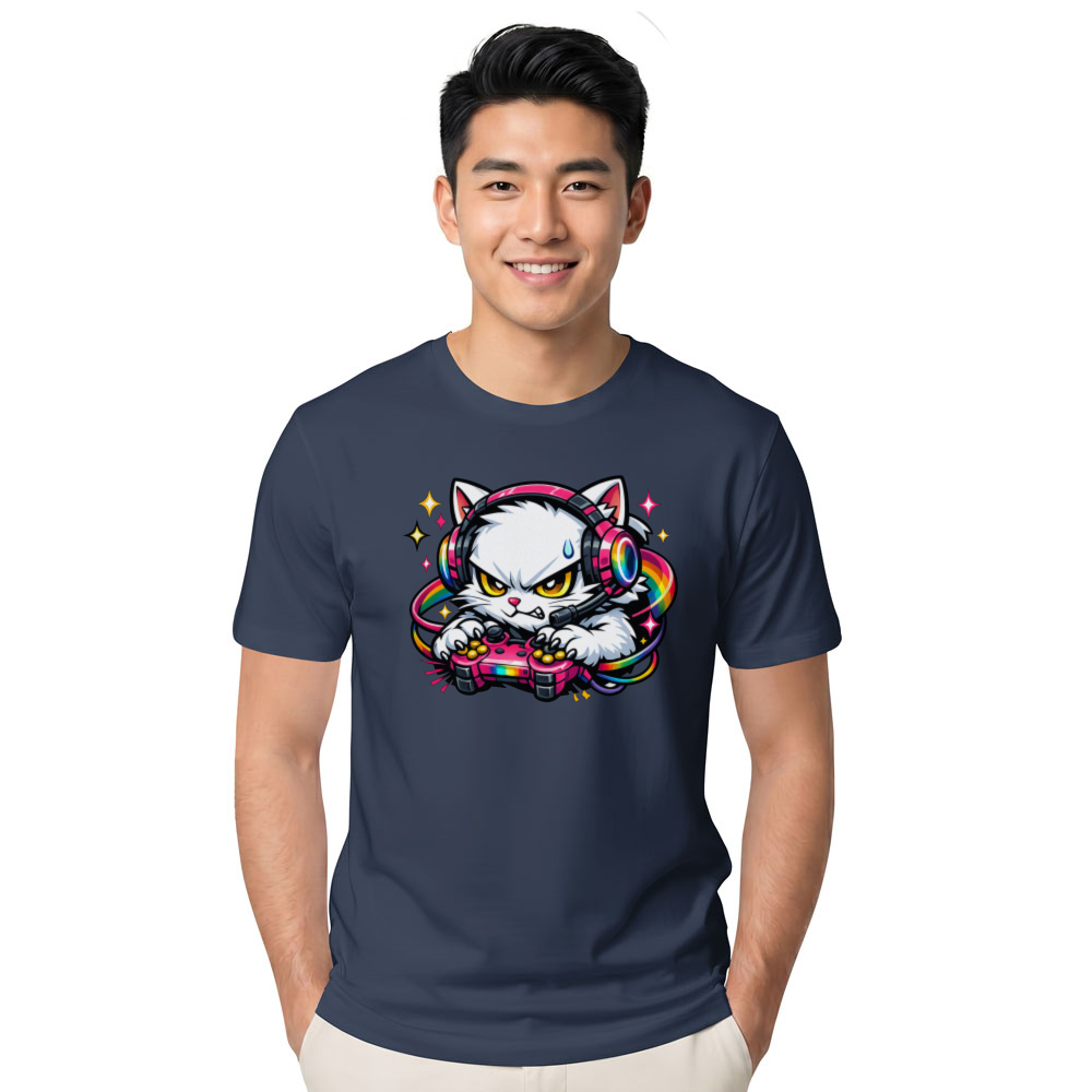RGB Starry Night Anime Otaku Cat T-Shirt For Gamers Fun Gifts for Men Women Boy Kids T-Shirt