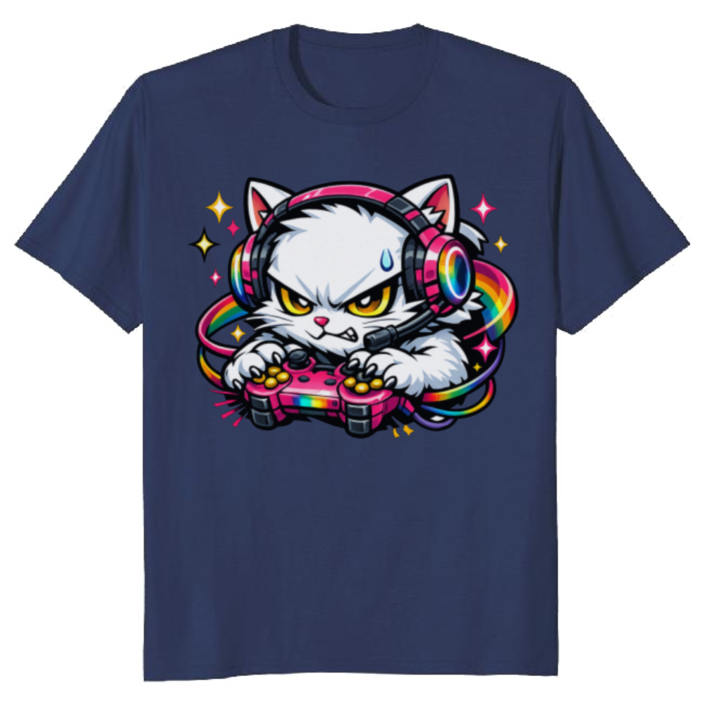 RGB Starry Night Anime Otaku Cat T-Shirt For Gamers Fun Gifts for Men Women Boy Kids T-Shirt