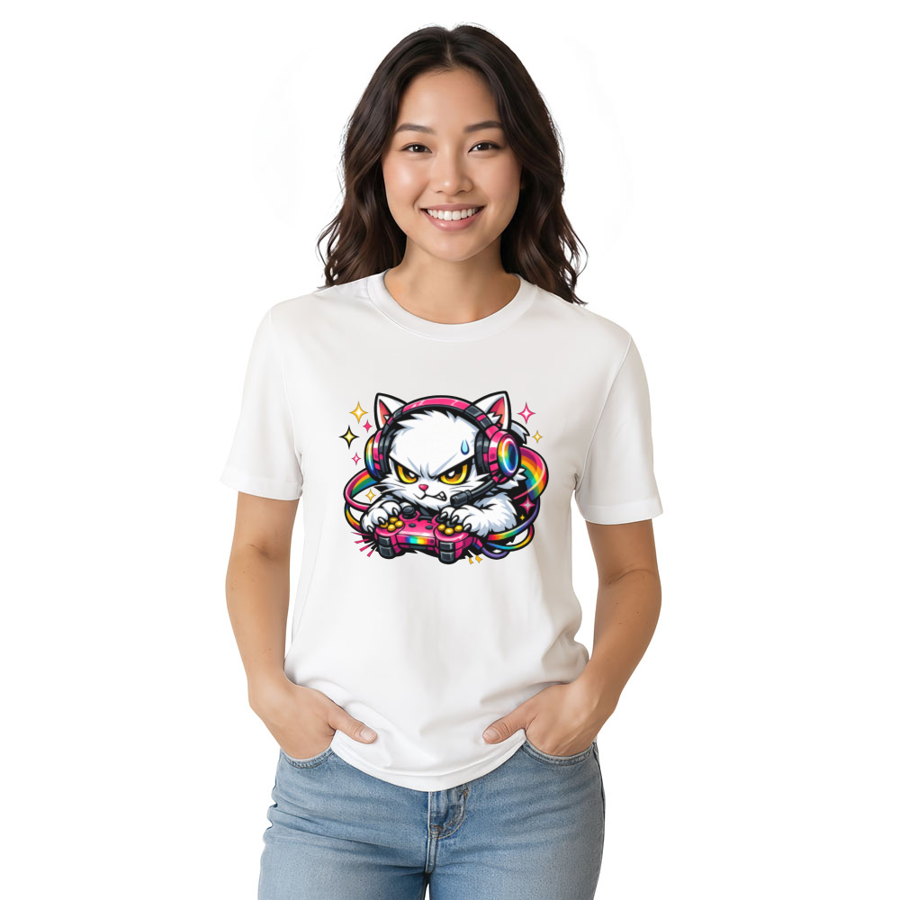 RGB Starry Night Anime Otaku Cat T-Shirt For Gamers Fun Gifts for Men Women Boy Kids T-Shirt