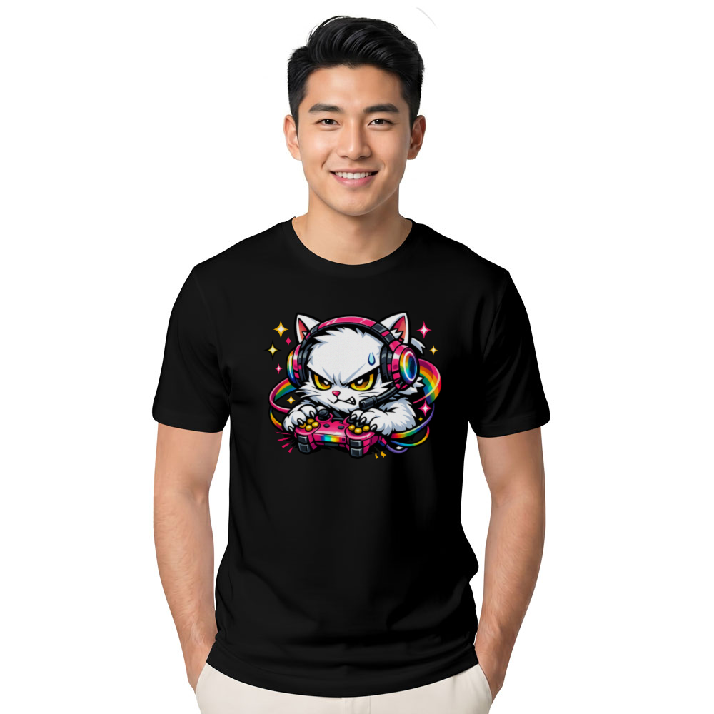 RGB Starry Night Anime Otaku Cat T-Shirt For Gamers Fun Gifts for Men Women Boy Kids T-Shirt