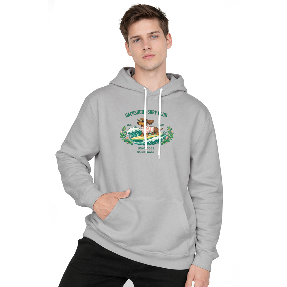 Dachshund Surf Club Pastel Collegiate Pullover Hoodie Surfing Doxie Graphic Cute Gifts for Men Women Boy Kids Pull Over Hoodie