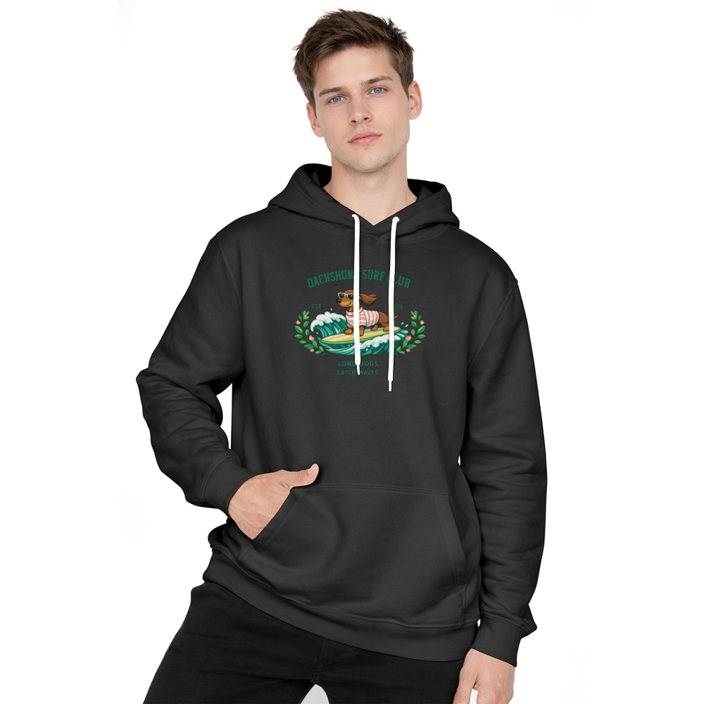 Dachshund Surf Club Pastel Collegiate Pullover Hoodie Surfing Doxie Graphic Cute Gifts for Men Women Boy Kids Pull Over Hoodie