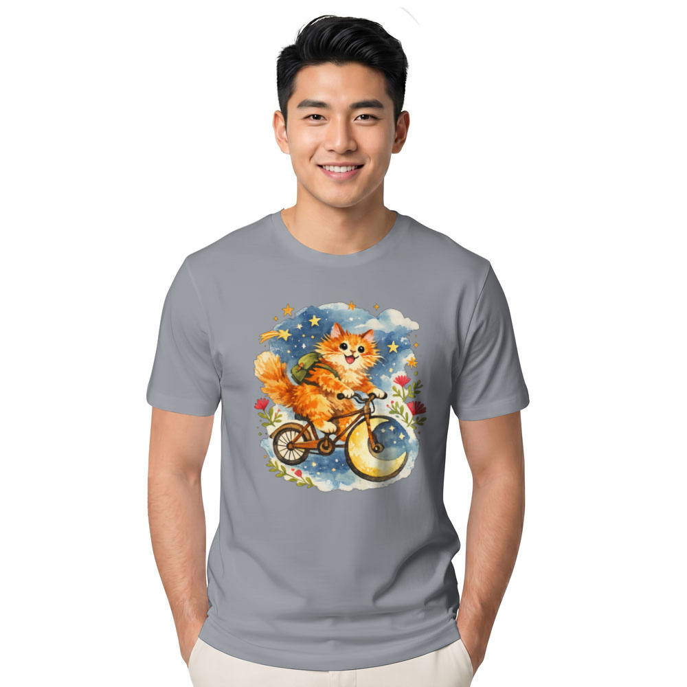 Celestial Whiskers Fluffy Orange Cat Bohemian Moon Rider Adventurous Gifts for Men Women Boy Kids T-Shirt