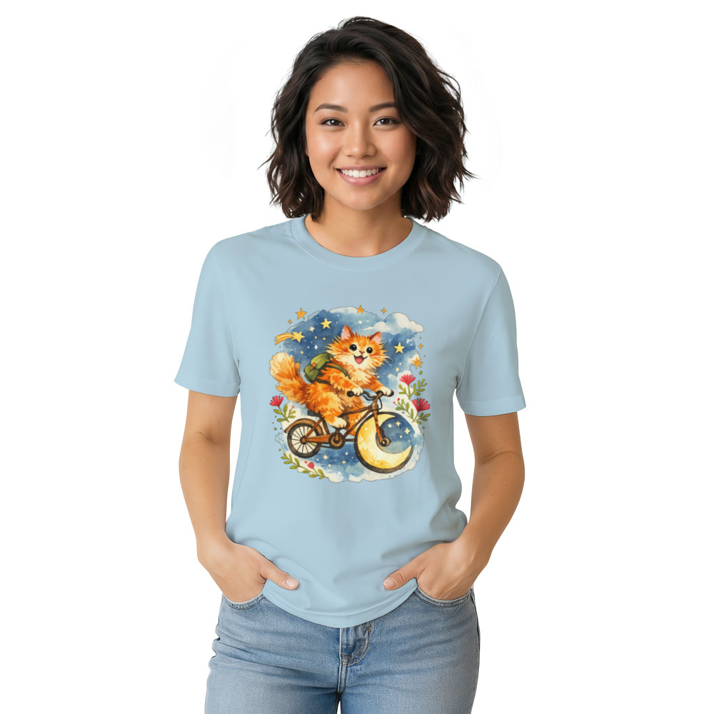 Celestial Whiskers Fluffy Orange Cat Bohemian Moon Rider Adventurous Gifts for Men Women Boy Kids T-Shirt