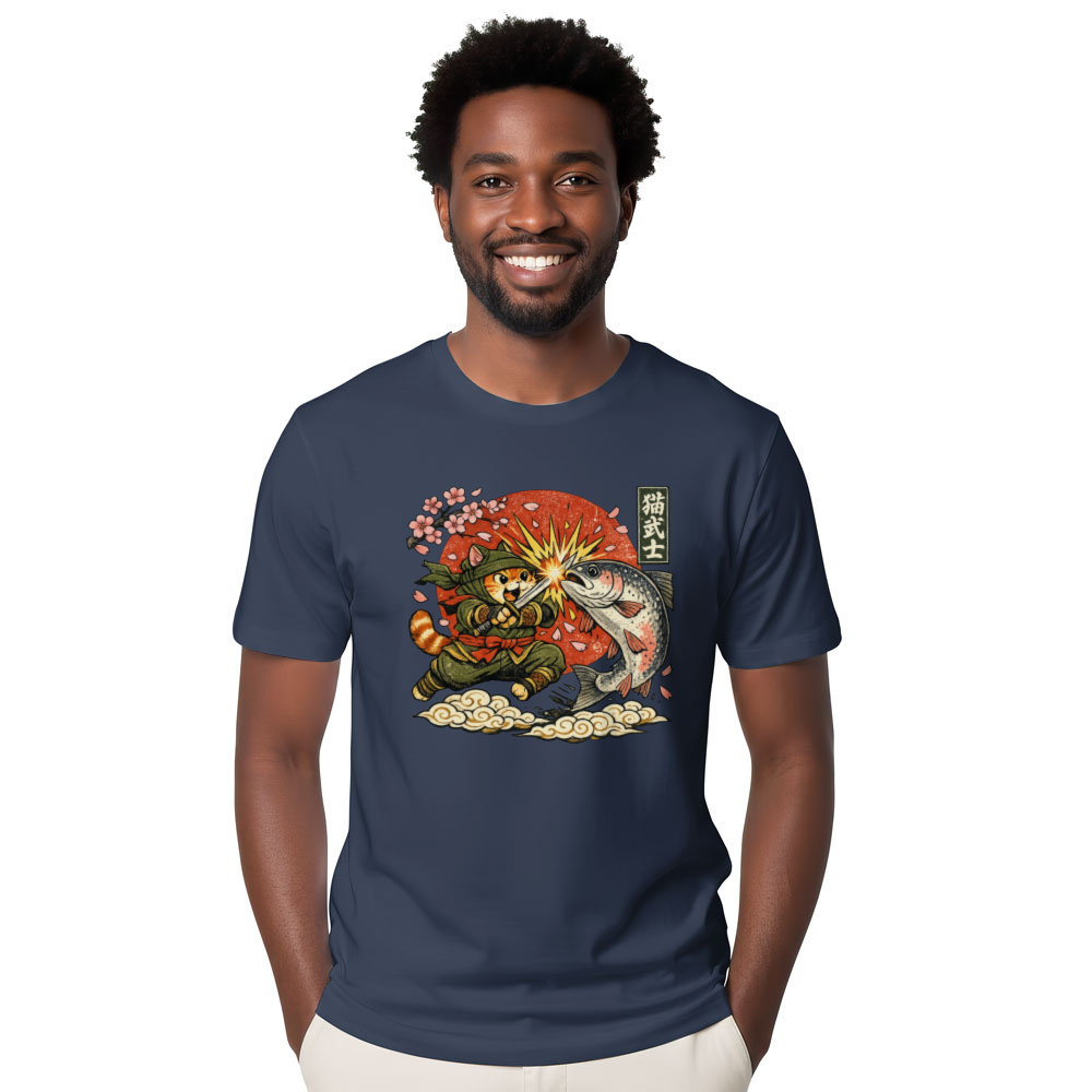 Neko Ninja Cat Vintage Japanese Graphic The Great Salmon Clash Funny Gifts for Men Women Boy Kids T-Shirt