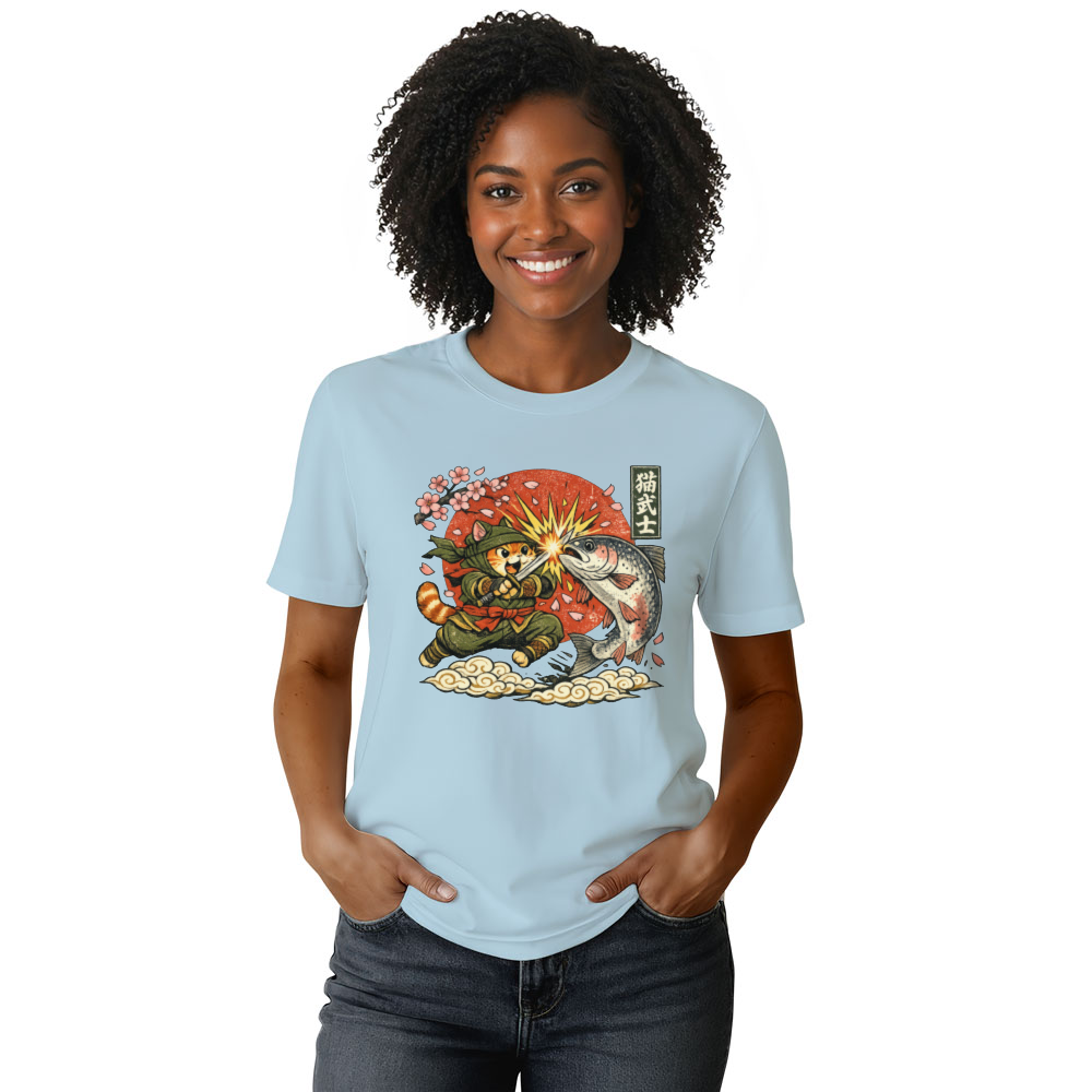 Neko Ninja Cat Vintage Japanese Graphic The Great Salmon Clash Funny Gifts for Men Women Boy Kids T-Shirt