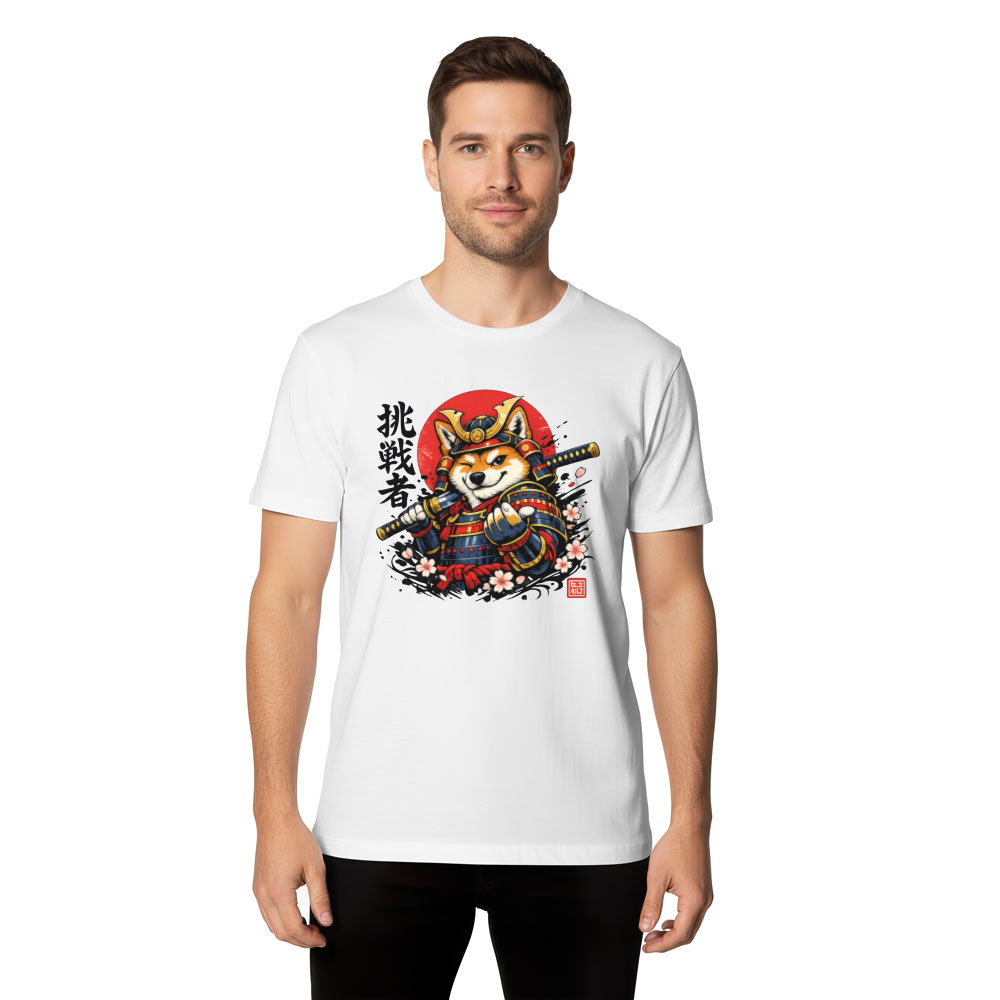 Shiba Samurai Ukiyo-e Playful Vector Graphic Whimsical Gifts for Men Women Boy Kids T-Shirt