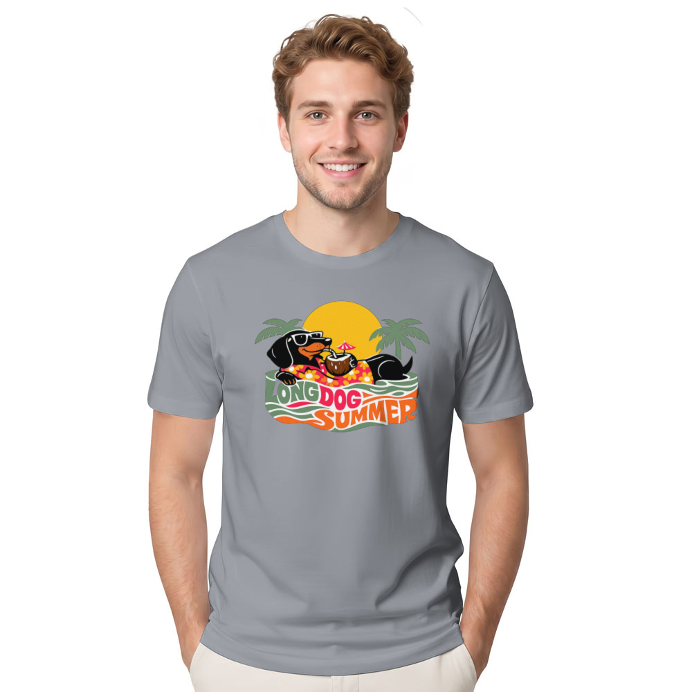 Long Dog Summer 70s Dachshund Hawaiian Typography Graphic Retro Gifts for Men Women Boy Kids T-Shirt