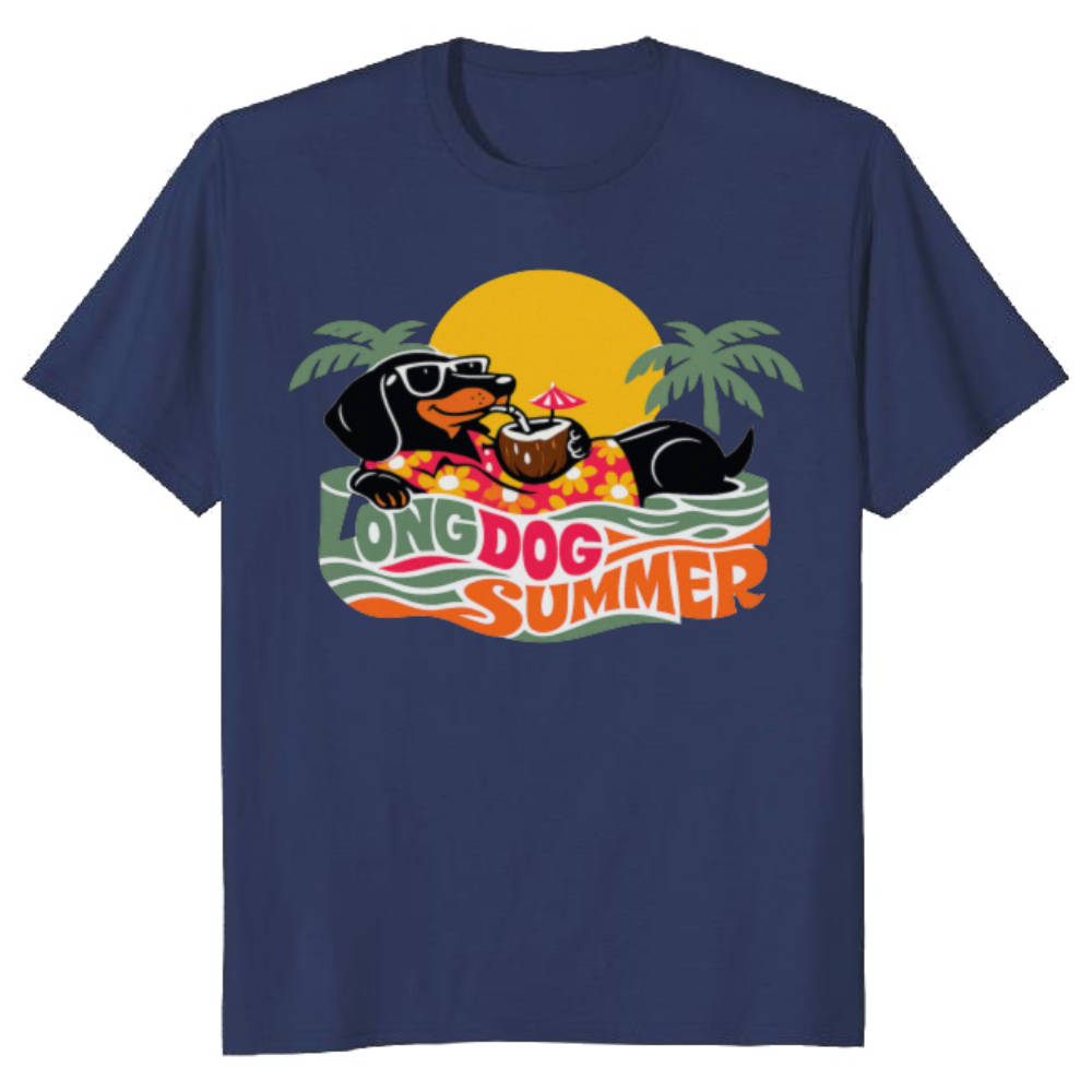 Long Dog Summer 70s Dachshund Hawaiian Typography Graphic Retro Gifts for Men Women Boy Kids T-Shirt