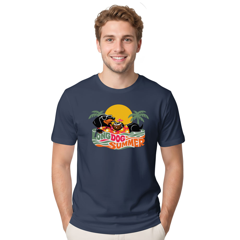 Long Dog Summer 70s Dachshund Hawaiian Typography Graphic Retro Gifts for Men Women Boy Kids T-Shirt