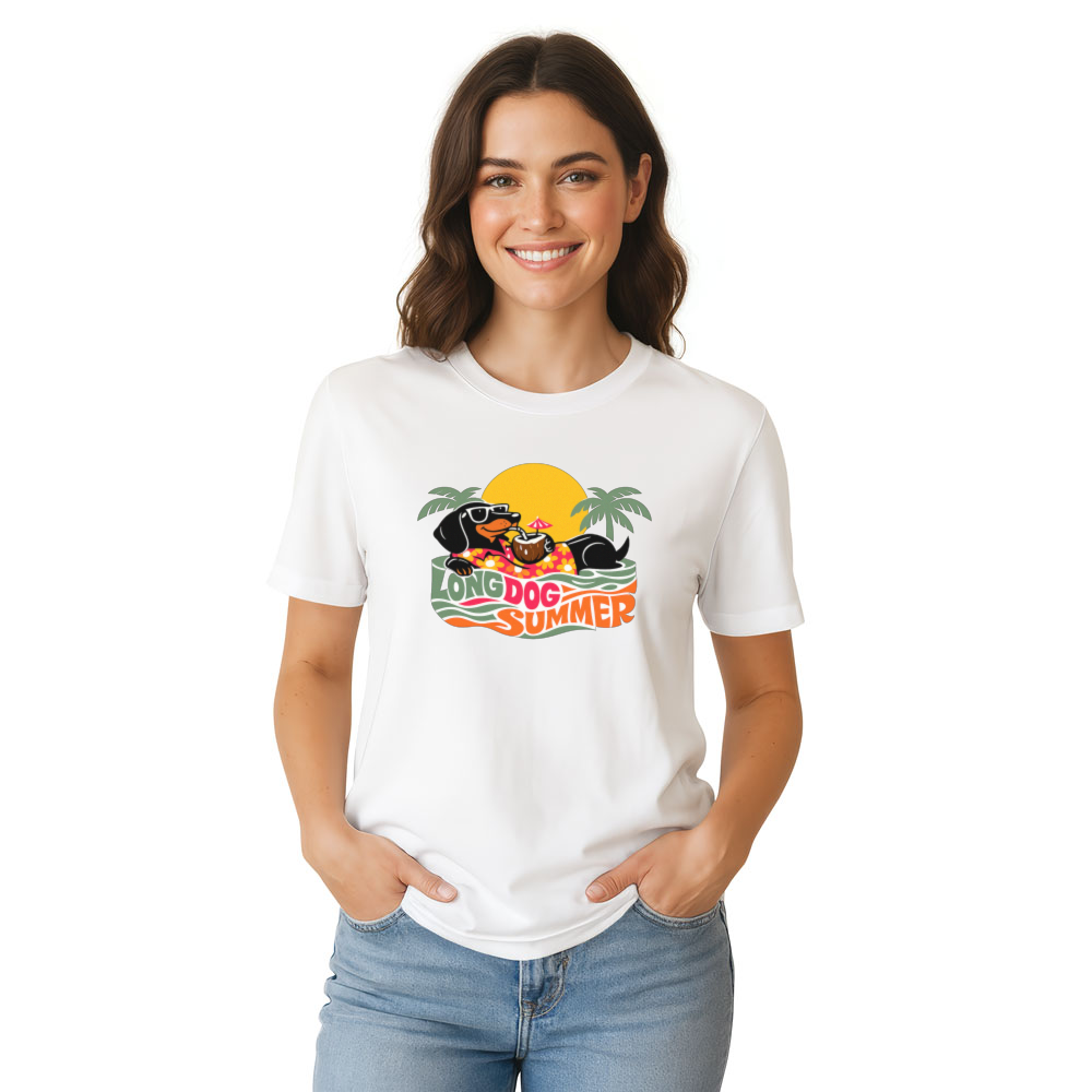 Long Dog Summer 70s Dachshund Hawaiian Typography Graphic Retro Gifts for Men Women Boy Kids T-Shirt