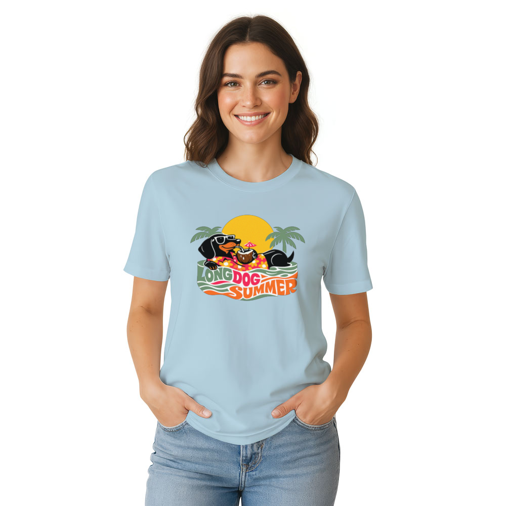 Long Dog Summer 70s Dachshund Hawaiian Typography Graphic Retro Gifts for Men Women Boy Kids T-Shirt