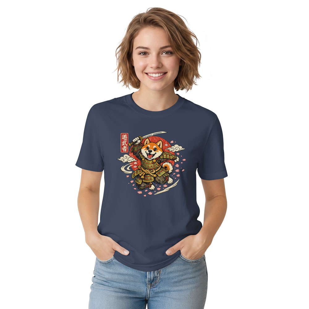Sakura Strike Shiba Samurai T-Shirt Vintage Japanese Graphic Tee Whimsical Gifts for Men Women Boy Kids T-Shirt
